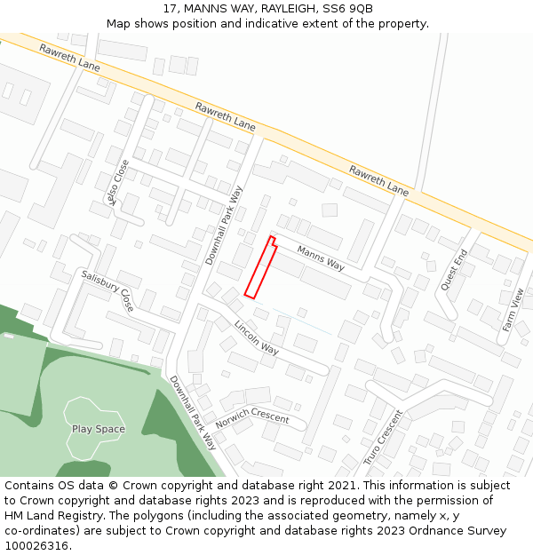 17, MANNS WAY, RAYLEIGH, SS6 9QB: Location map and indicative extent of plot