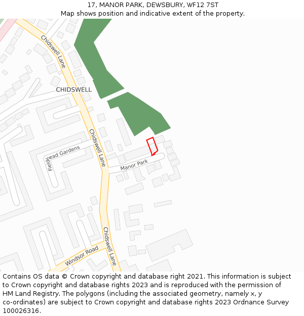 17, MANOR PARK, DEWSBURY, WF12 7ST: Location map and indicative extent of plot