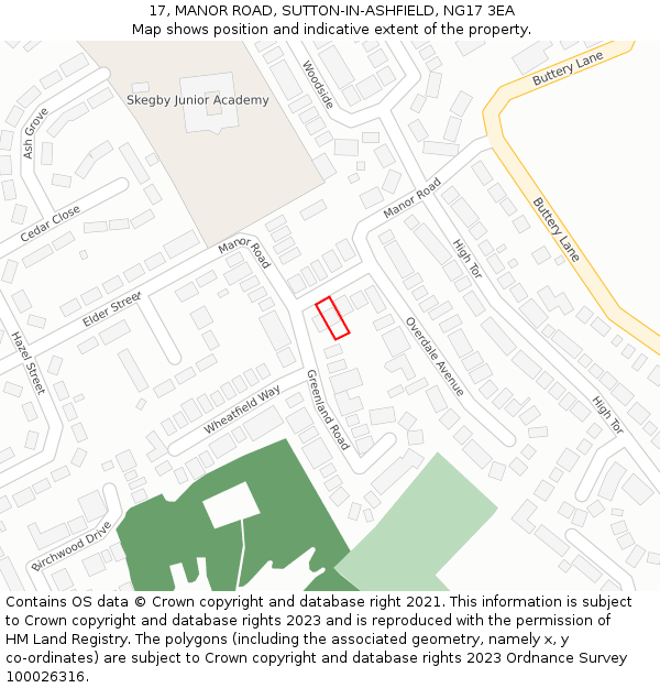 17, MANOR ROAD, SUTTON-IN-ASHFIELD, NG17 3EA: Location map and indicative extent of plot
