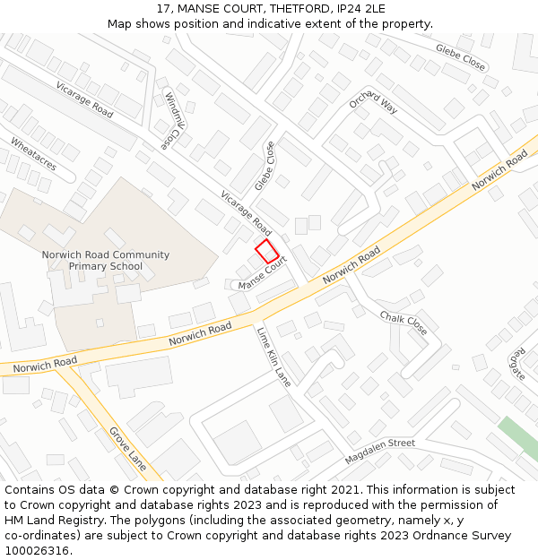 17, MANSE COURT, THETFORD, IP24 2LE: Location map and indicative extent of plot