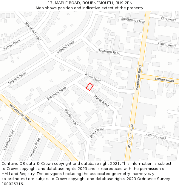 17, MAPLE ROAD, BOURNEMOUTH, BH9 2PN: Location map and indicative extent of plot