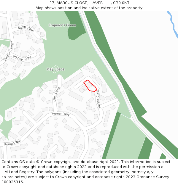 17, MARCUS CLOSE, HAVERHILL, CB9 0NT: Location map and indicative extent of plot