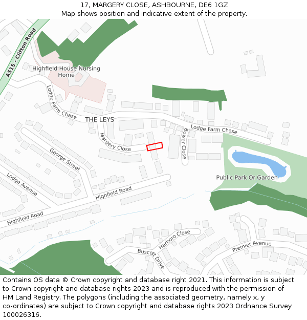 17, MARGERY CLOSE, ASHBOURNE, DE6 1GZ: Location map and indicative extent of plot