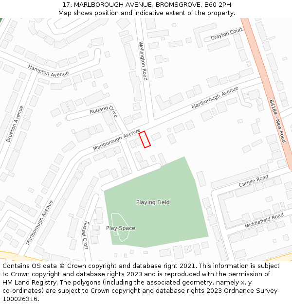 17, MARLBOROUGH AVENUE, BROMSGROVE, B60 2PH: Location map and indicative extent of plot