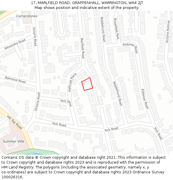 17, MARLFIELD ROAD, GRAPPENHALL, WARRINGTON, WA4 2JT: Location map and indicative extent of plot