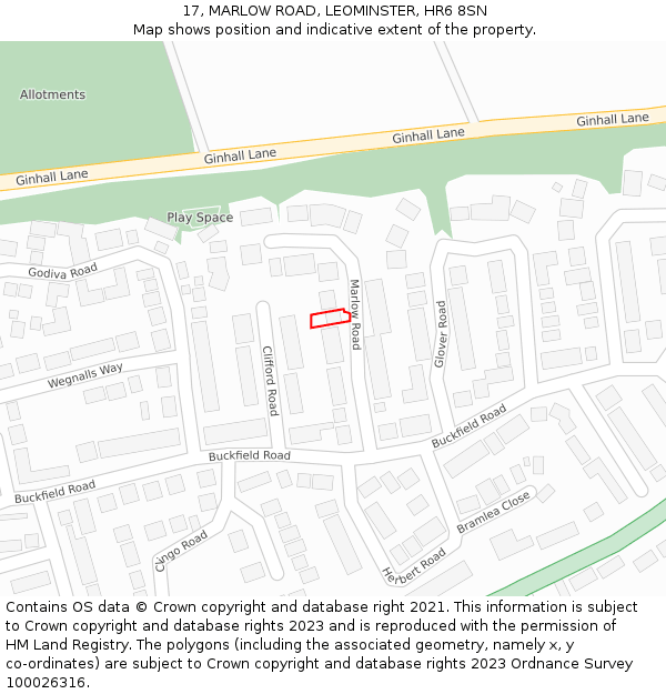 17, MARLOW ROAD, LEOMINSTER, HR6 8SN: Location map and indicative extent of plot