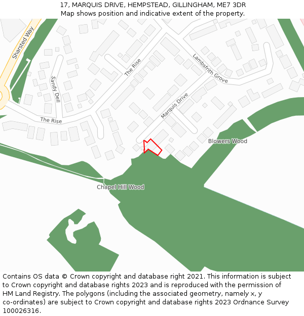 17, MARQUIS DRIVE, HEMPSTEAD, GILLINGHAM, ME7 3DR: Location map and indicative extent of plot