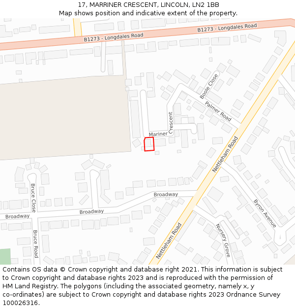 17, MARRINER CRESCENT, LINCOLN, LN2 1BB: Location map and indicative extent of plot