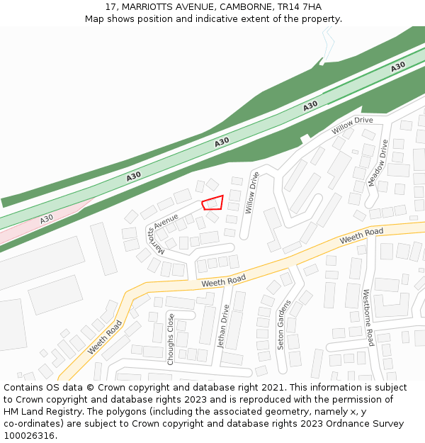 17, MARRIOTTS AVENUE, CAMBORNE, TR14 7HA: Location map and indicative extent of plot