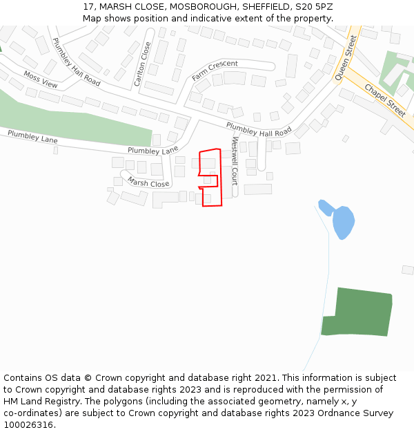 17, MARSH CLOSE, MOSBOROUGH, SHEFFIELD, S20 5PZ: Location map and indicative extent of plot