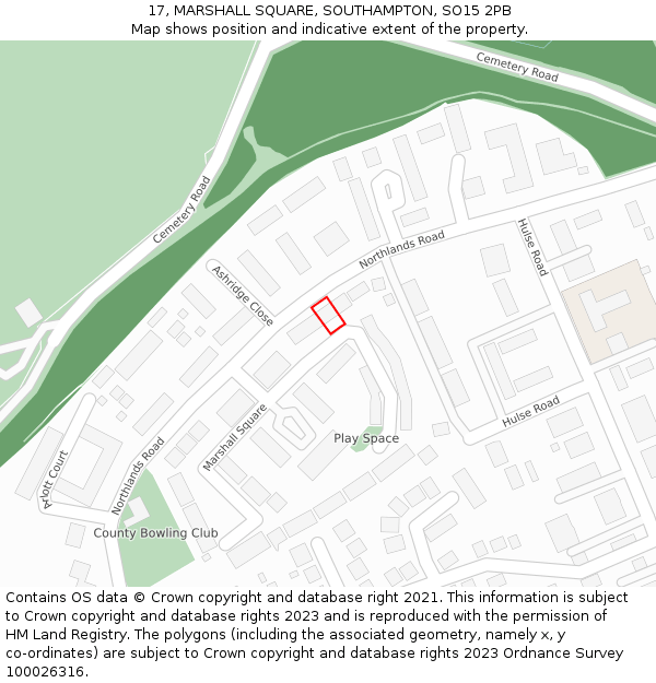 17, MARSHALL SQUARE, SOUTHAMPTON, SO15 2PB: Location map and indicative extent of plot