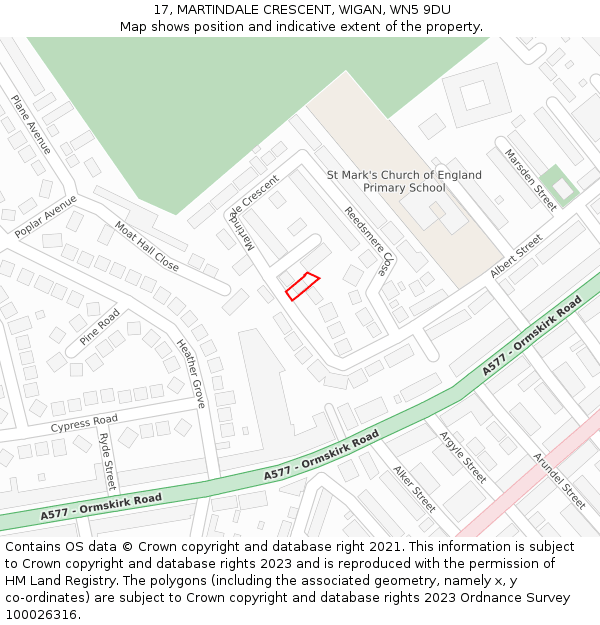 17, MARTINDALE CRESCENT, WIGAN, WN5 9DU: Location map and indicative extent of plot