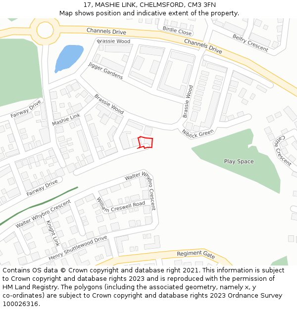17, MASHIE LINK, CHELMSFORD, CM3 3FN: Location map and indicative extent of plot