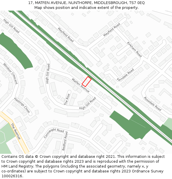 17, MATFEN AVENUE, NUNTHORPE, MIDDLESBROUGH, TS7 0EQ: Location map and indicative extent of plot
