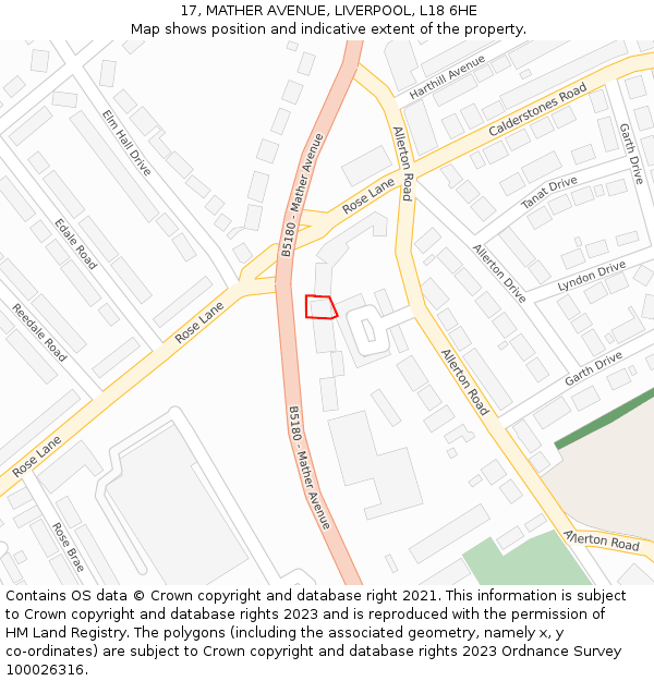 17, MATHER AVENUE, LIVERPOOL, L18 6HE: Location map and indicative extent of plot