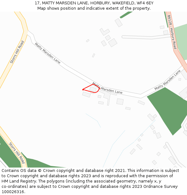 17, MATTY MARSDEN LANE, HORBURY, WAKEFIELD, WF4 6EY: Location map and indicative extent of plot