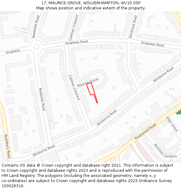 17, MAURICE GROVE, WOLVERHAMPTON, WV10 0SP: Location map and indicative extent of plot
