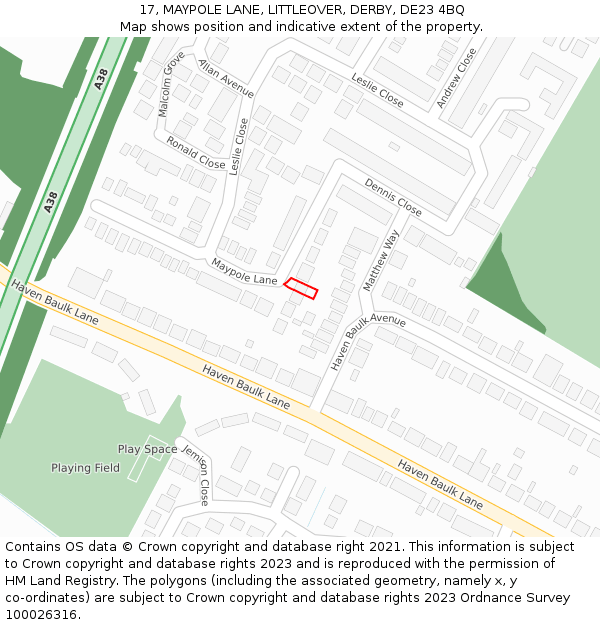 17, MAYPOLE LANE, LITTLEOVER, DERBY, DE23 4BQ: Location map and indicative extent of plot