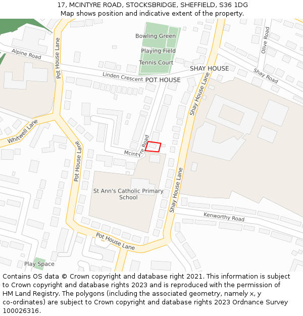 17, MCINTYRE ROAD, STOCKSBRIDGE, SHEFFIELD, S36 1DG: Location map and indicative extent of plot