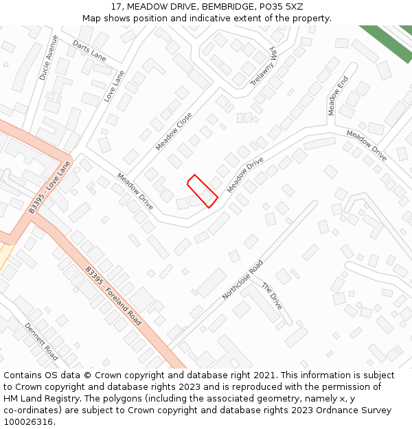 17, MEADOW DRIVE, BEMBRIDGE, PO35 5XZ: Location map and indicative extent of plot