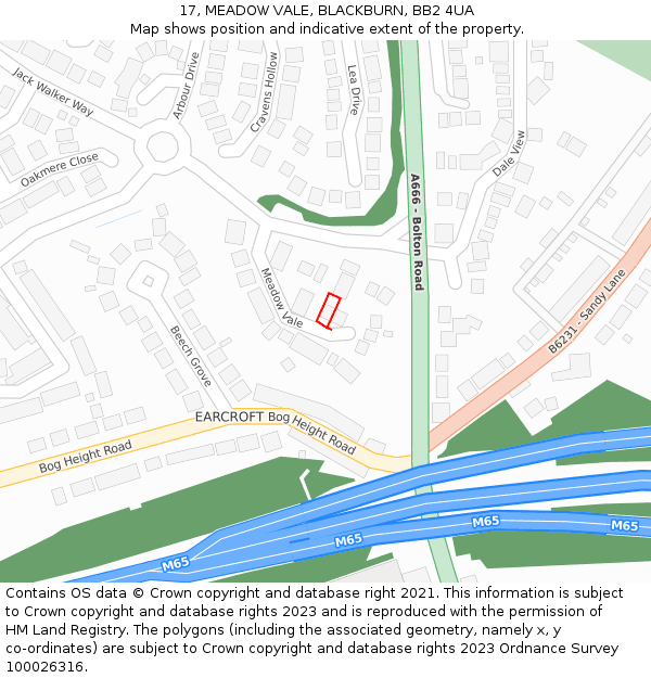 17, MEADOW VALE, BLACKBURN, BB2 4UA: Location map and indicative extent of plot