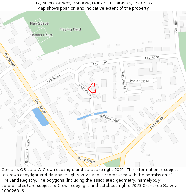 17, MEADOW WAY, BARROW, BURY ST EDMUNDS, IP29 5DG: Location map and indicative extent of plot