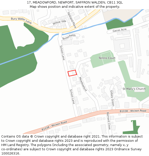 17, MEADOWFORD, NEWPORT, SAFFRON WALDEN, CB11 3QL: Location map and indicative extent of plot
