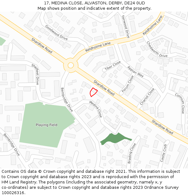 17, MEDINA CLOSE, ALVASTON, DERBY, DE24 0UD: Location map and indicative extent of plot