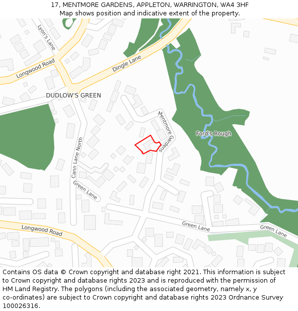 17, MENTMORE GARDENS, APPLETON, WARRINGTON, WA4 3HF: Location map and indicative extent of plot