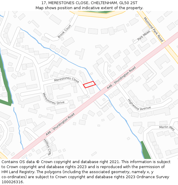 17, MERESTONES CLOSE, CHELTENHAM, GL50 2ST: Location map and indicative extent of plot
