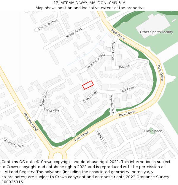 17, MERMAID WAY, MALDON, CM9 5LA: Location map and indicative extent of plot