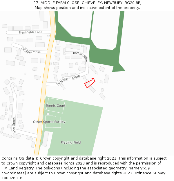 17, MIDDLE FARM CLOSE, CHIEVELEY, NEWBURY, RG20 8RJ: Location map and indicative extent of plot
