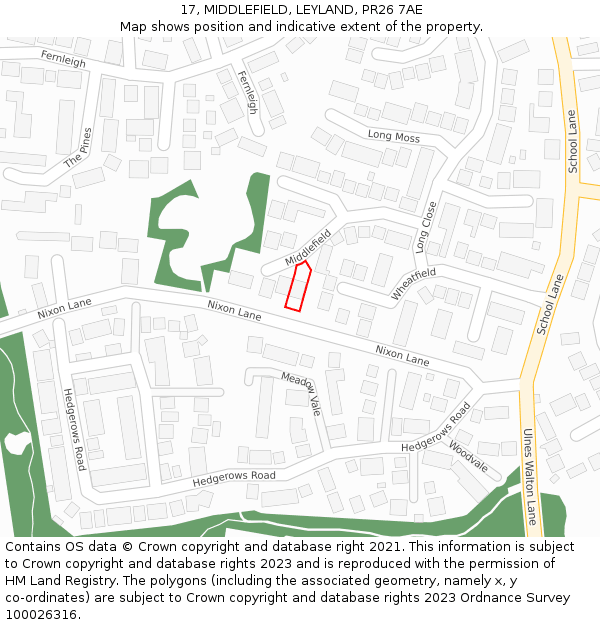 17, MIDDLEFIELD, LEYLAND, PR26 7AE: Location map and indicative extent of plot
