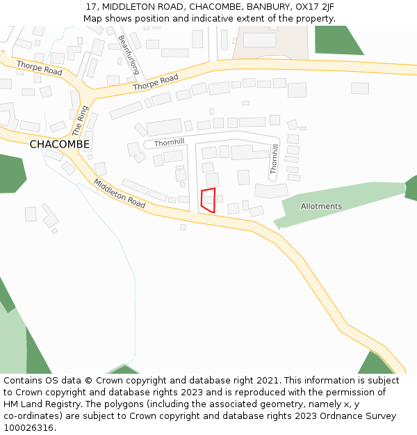 17, MIDDLETON ROAD, CHACOMBE, BANBURY, OX17 2JF: Location map and indicative extent of plot