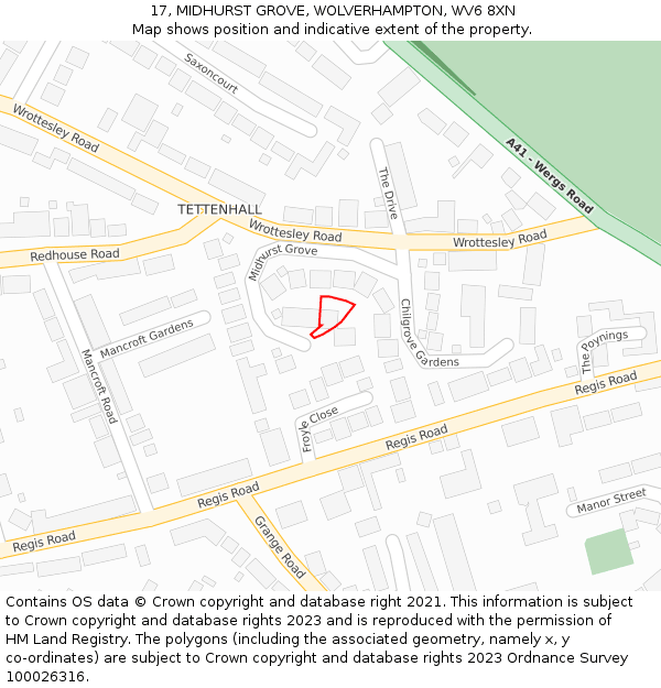 17, MIDHURST GROVE, WOLVERHAMPTON, WV6 8XN: Location map and indicative extent of plot