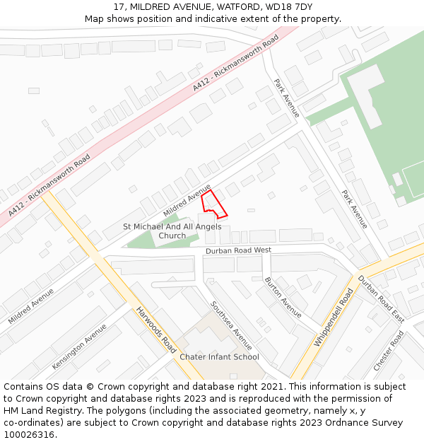 17, MILDRED AVENUE, WATFORD, WD18 7DY: Location map and indicative extent of plot