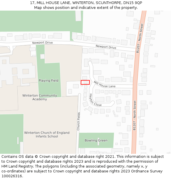 17, MILL HOUSE LANE, WINTERTON, SCUNTHORPE, DN15 9QP: Location map and indicative extent of plot