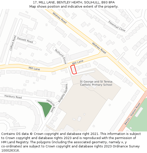 17, MILL LANE, BENTLEY HEATH, SOLIHULL, B93 8PA: Location map and indicative extent of plot