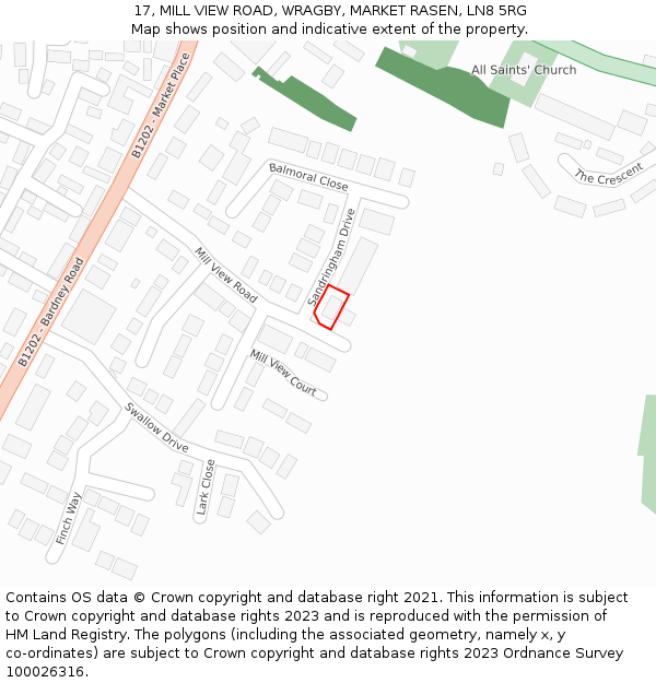 17, MILL VIEW ROAD, WRAGBY, MARKET RASEN, LN8 5RG: Location map and indicative extent of plot