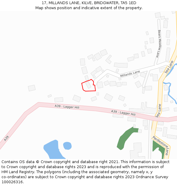 17, MILLANDS LANE, KILVE, BRIDGWATER, TA5 1ED: Location map and indicative extent of plot