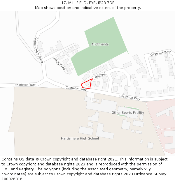17, MILLFIELD, EYE, IP23 7DE: Location map and indicative extent of plot