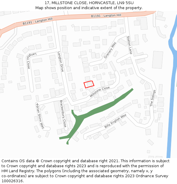 17, MILLSTONE CLOSE, HORNCASTLE, LN9 5SU: Location map and indicative extent of plot