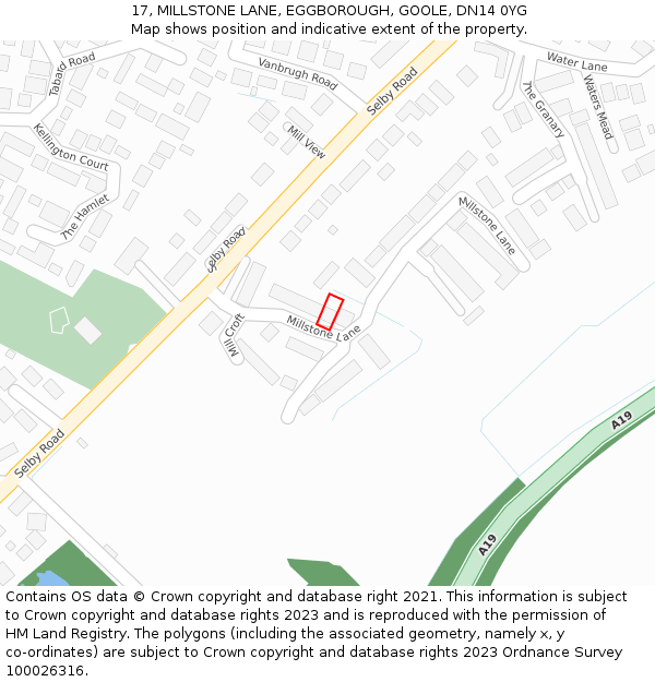 17, MILLSTONE LANE, EGGBOROUGH, GOOLE, DN14 0YG: Location map and indicative extent of plot