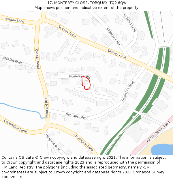 17, MONTEREY CLOSE, TORQUAY, TQ2 6QW: Location map and indicative extent of plot