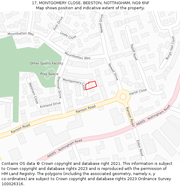 17, MONTGOMERY CLOSE, BEESTON, NOTTINGHAM, NG9 6NF: Location map and indicative extent of plot
