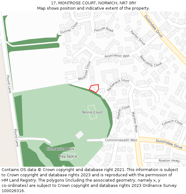17, MONTROSE COURT, NORWICH, NR7 0RY: Location map and indicative extent of plot