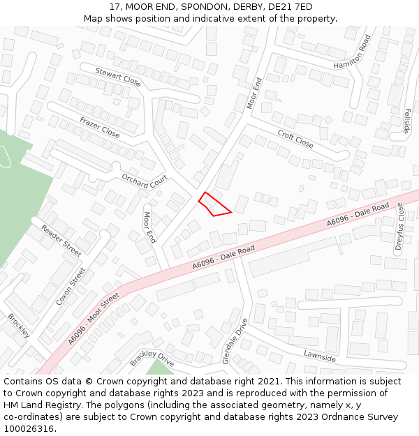 17, MOOR END, SPONDON, DERBY, DE21 7ED: Location map and indicative extent of plot