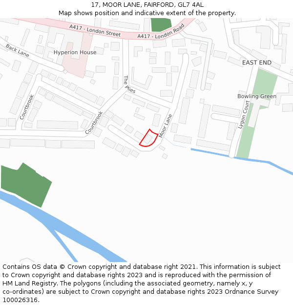 17, MOOR LANE, FAIRFORD, GL7 4AL: Location map and indicative extent of plot