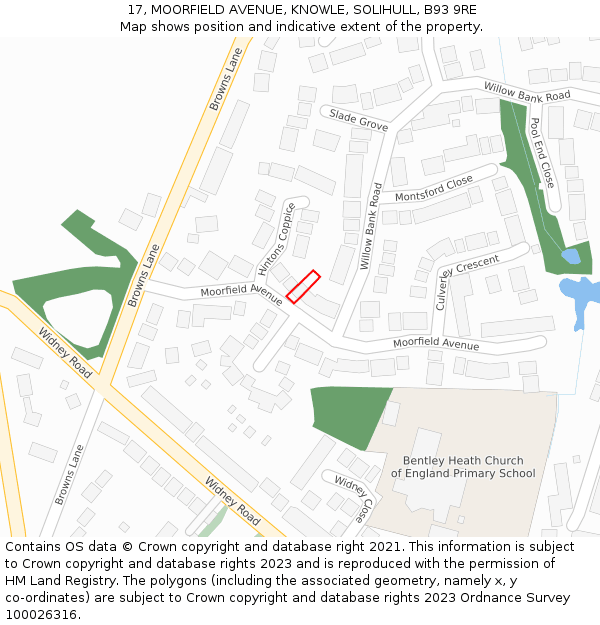 17, MOORFIELD AVENUE, KNOWLE, SOLIHULL, B93 9RE: Location map and indicative extent of plot