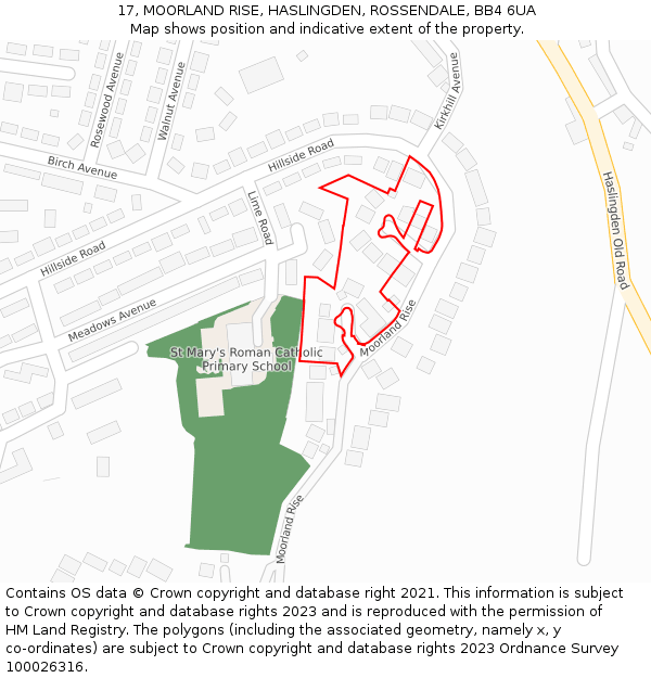 17, MOORLAND RISE, HASLINGDEN, ROSSENDALE, BB4 6UA: Location map and indicative extent of plot